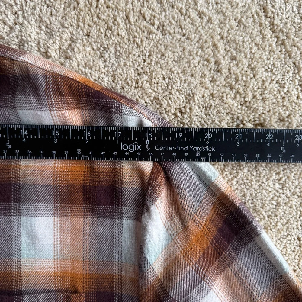 Madewell Plaid Flannel Shirt Womens Size L Button Up 100% Cotton Brown Orange - Picture 8 of 11